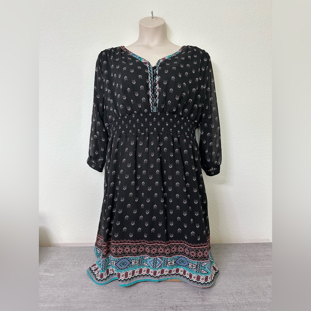 Women’s Plus American Rag Black Patterned Boho Dress 3X